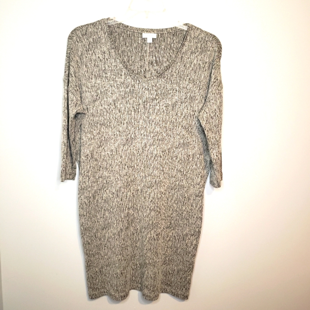J. Jill PUREJILL Taupe&Black Heathered Linen Blend Dress Sz S 3/4 SL Ove…